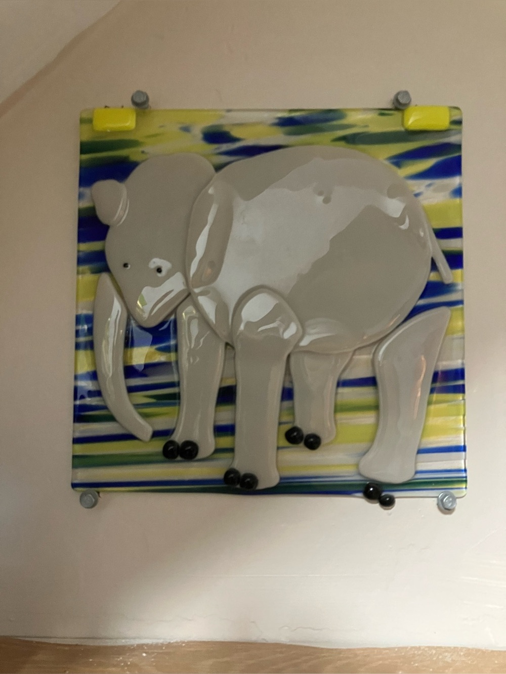 Artisan Hand-Fused Glass "Deconstructed Elephant" Wall Panel